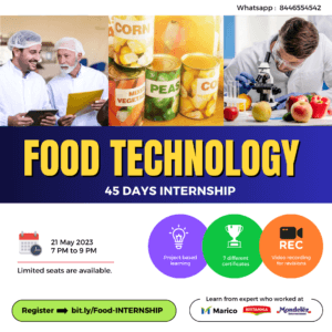 food industry internship for food technology sstudents. 45 days online internship.