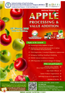 NIFTEM T, Apple Processing and Value Addition Webinar