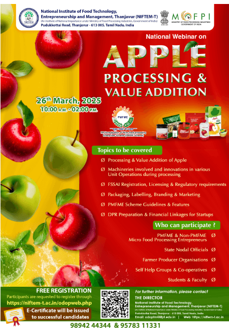 NIFTEM-T is Organising Free Webinar On Apple Processing and Value ...