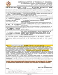 NIT Rourkela, Junior Research Fellowship, food processing